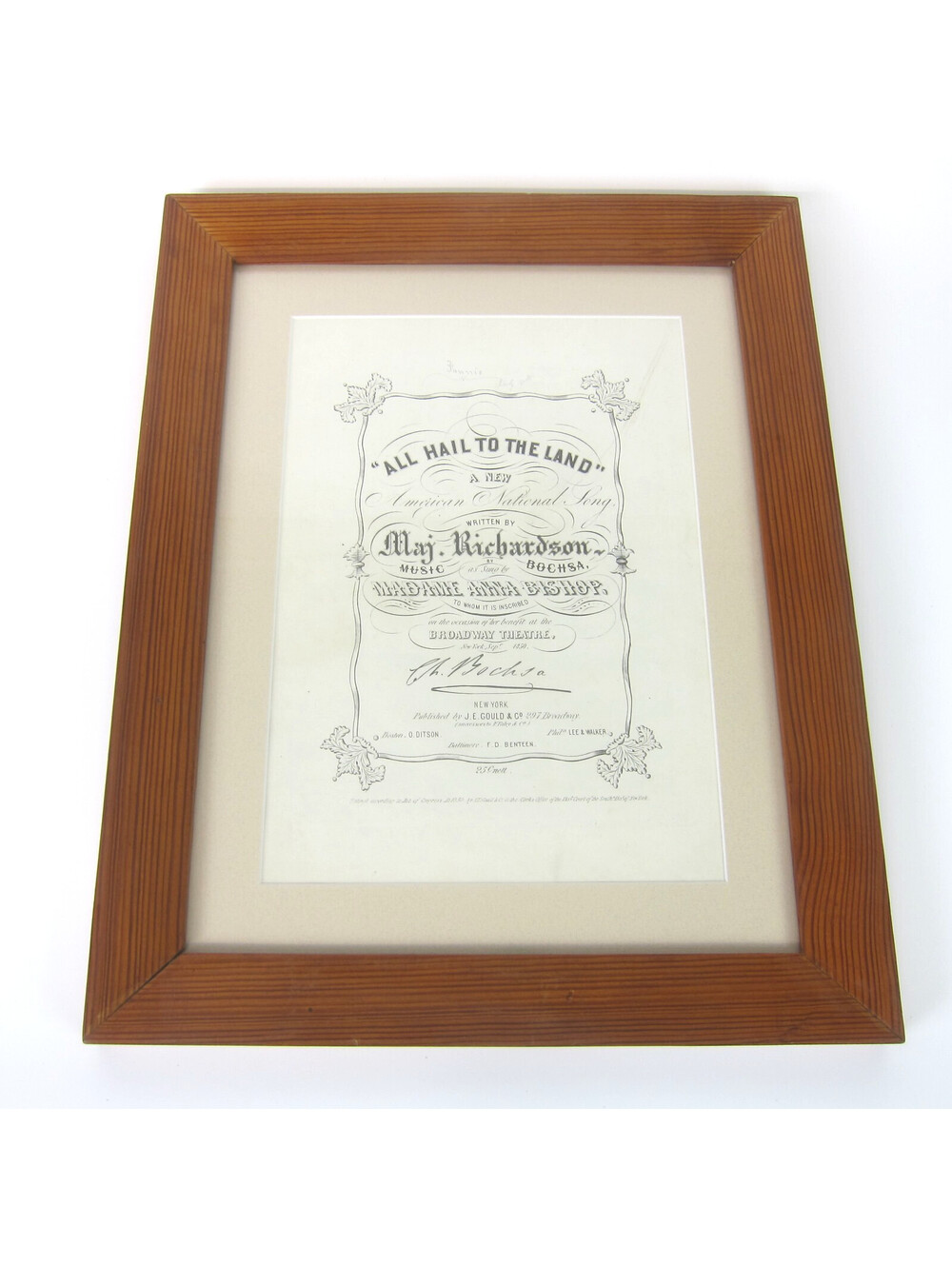 Sheet Music All Hail To The Land National Song Madame Anna Bishop Antique 1850